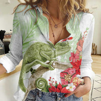 Pastel Green Hawaii Chameleon Christmas Women Casual Shirt Mele Kalikimaka Kakau - Watercolor LT14 Female Green - Polynesian Pride