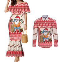 Hawaii Christmas Six Seven Couples Matching Mermaid Dress and Long Sleeve Button Shirt Mele Kalikimaka Funny Santa 67 Gen Alpha Slang LT14 Red - Polynesian Pride