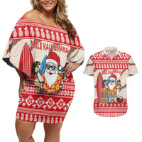Hawaii Christmas Six Seven Couples Matching Off Shoulder Short Dress and Hawaiian Shirt Mele Kalikimaka Funny Santa 67 Gen Alpha Slang LT14 Red - Polynesian Pride
