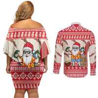 Hawaii Christmas Six Seven Couples Matching Off Shoulder Short Dress and Long Sleeve Button Shirt Mele Kalikimaka Funny Santa 67 Gen Alpha Slang LT14 - Polynesian Pride
