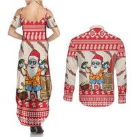 Hawaii Christmas Six Seven Couples Matching Summer Maxi Dress and Long Sleeve Button Shirt Mele Kalikimaka Funny Santa 67 Gen Alpha Slang LT14 - Polynesian Pride
