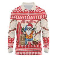 Hawaii Christmas Six Seven Long Sleeve Polo Shirt Mele Kalikimaka Funny Santa 67 Gen Alpha Slang LT14 Red - Polynesian Pride