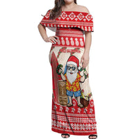 Hawaii Christmas Six Seven Off Shoulder Maxi Dress Mele Kalikimaka Funny Santa 67 Gen Alpha Slang LT14 Women Red - Polynesian Pride