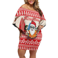 Hawaii Christmas Six Seven Off Shoulder Short Dress Mele Kalikimaka Funny Santa 67 Gen Alpha Slang LT14 Women Red - Polynesian Pride