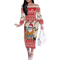 Hawaii Christmas Six Seven Off The Shoulder Long Sleeve Dress Mele Kalikimaka Funny Santa 67 Gen Alpha Slang LT14 Women Red - Polynesian Pride