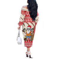 Hawaii Christmas Six Seven Off The Shoulder Long Sleeve Dress Mele Kalikimaka Funny Santa 67 Gen Alpha Slang LT14 - Polynesian Pride