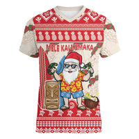 Hawaii Christmas Six Seven Women V-Neck T-Shirt Mele Kalikimaka Funny Santa 67 Gen Alpha Slang LT14 Female Red - Polynesian Pride
