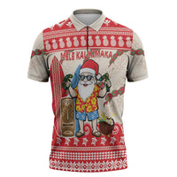 Hawaii Christmas Six Seven Zipper Polo Shirt Mele Kalikimaka Funny Santa 67 Gen Alpha Slang LT14 Red - Polynesian Pride