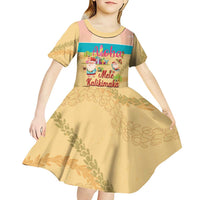 Aloha Hawaii Mele Kalikimaka Kid Short Sleeve Dress Beachy Funny Santa Hawaiian Lei LT14 - Polynesian Pride