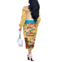 Aloha Hawaii Mele Kalikimaka Off The Shoulder Long Sleeve Dress Beachy Funny Santa Hawaiian Lei LT14 - Polynesian Pride