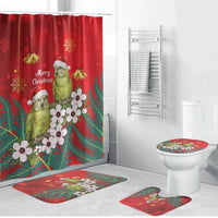 New Zealand Kakapo Christmas Bathroom Set Owl Parrot Santa Sliver Fern Manuka - Red LT14 Bathroom Set (4 pcs) Red - Polynesian Pride