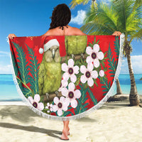 New Zealand Kakapo Christmas Beach Blanket Owl Parrot Santa Sliver Fern Manuka - Red LT14 - Polynesian Pride