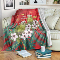 New Zealand Kakapo Christmas Blanket Owl Parrot Santa Sliver Fern Manuka - Red LT14 Red - Polynesian Pride