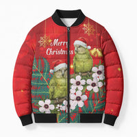 New Zealand Kakapo Christmas Bomber Puffer Jacket Owl Parrot Santa Sliver Fern Manuka - Red LT14 Unisex Red - Polynesian Pride