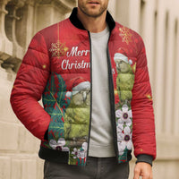 New Zealand Kakapo Christmas Bomber Puffer Jacket Owl Parrot Santa Sliver Fern Manuka - Red LT14 - Polynesian Pride
