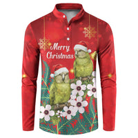 New Zealand Kakapo Christmas Button Sweatshirt Owl Parrot Santa Sliver Fern Manuka - Red LT14 Red - Polynesian Pride