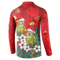 New Zealand Kakapo Christmas Button Sweatshirt Owl Parrot Santa Sliver Fern Manuka - Red LT14 - Polynesian Pride