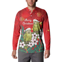 New Zealand Kakapo Christmas Button Sweatshirt Owl Parrot Santa Sliver Fern Manuka - Red LT14 - Polynesian Pride