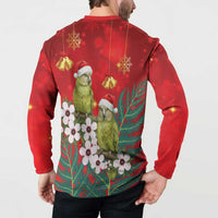 New Zealand Kakapo Christmas Button Sweatshirt Owl Parrot Santa Sliver Fern Manuka - Red LT14 - Polynesian Pride