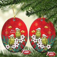 New Zealand Kakapo Christmas Ceramic Ornament Owl Parrot Santa Sliver Fern Manuka - Red LT14 Oval Red - Polynesian Pride