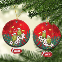 New Zealand Kakapo Christmas Ceramic Ornament Owl Parrot Santa Sliver Fern Manuka - Red LT14 Circle Red - Polynesian Pride