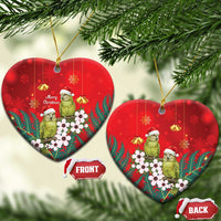 New Zealand Kakapo Christmas Ceramic Ornament Owl Parrot Santa Sliver Fern Manuka - Red LT14 Heart Red - Polynesian Pride