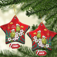 New Zealand Kakapo Christmas Ceramic Ornament Owl Parrot Santa Sliver Fern Manuka - Red LT14 Star Red - Polynesian Pride