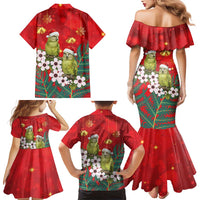 New Zealand Kakapo Christmas Family Matching Mermaid Dress and Hawaiian Shirt Owl Parrot Santa Sliver Fern Manuka - Red LT14 - Polynesian Pride