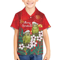 New Zealand Kakapo Christmas Family Matching Off The Shoulder Long Sleeve Dress and Hawaiian Shirt Owl Parrot Santa Sliver Fern Manuka - Red LT14 - Polynesian Pride