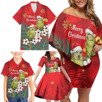 New Zealand Kakapo Christmas Family Matching Off Shoulder Short Dress and Hawaiian Shirt Owl Parrot Santa Sliver Fern Manuka - Red LT14 - Polynesian Pride