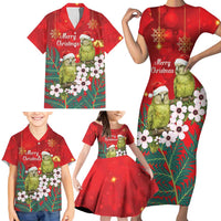 New Zealand Kakapo Christmas Family Matching Short Sleeve Bodycon Dress and Hawaiian Shirt Owl Parrot Santa Sliver Fern Manuka - Red LT14 - Polynesian Pride