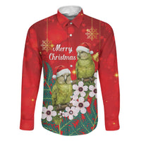 New Zealand Kakapo Christmas Family Matching Short Sleeve Bodycon Dress and Hawaiian Shirt Owl Parrot Santa Sliver Fern Manuka - Red LT14 Dad's Shirt - Long Sleeve Red - Polynesian Pride