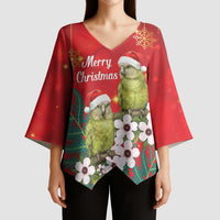New Zealand Kakapo Christmas Kimono Sleeve Blouse Owl Parrot Santa Sliver Fern Manuka - Red LT14 - Polynesian Pride