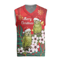 New Zealand Kakapo Christmas Knitted V-Neck Vest Owl Parrot Santa Sliver Fern Manuka - Red LT14 Red - Polynesian Pride