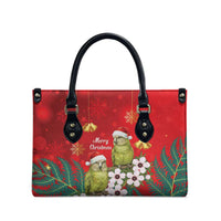 New Zealand Kakapo Christmas Leather Bag Owl Parrot Santa Sliver Fern Manuka - Red LT14 - Polynesian Pride