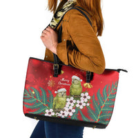 New Zealand Kakapo Christmas Leather Tote Bag Owl Parrot Santa Sliver Fern Manuka - Red LT14 Red - Polynesian Pride