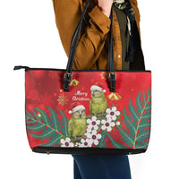 New Zealand Kakapo Christmas Leather Tote Bag Owl Parrot Santa Sliver Fern Manuka - Red LT14 - Polynesian Pride