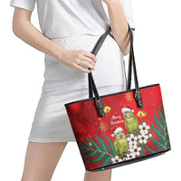 New Zealand Kakapo Christmas Leather Tote Bag Owl Parrot Santa Sliver Fern Manuka - Red LT14 - Polynesian Pride