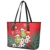 New Zealand Kakapo Christmas Leather Tote Bag Owl Parrot Santa Sliver Fern Manuka - Red LT14 - Polynesian Pride
