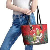 New Zealand Kakapo Christmas Leather Tote Bag Owl Parrot Santa Sliver Fern Manuka - Red LT14 - Polynesian Pride