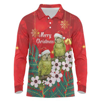 New Zealand Kakapo Christmas Long Sleeve Polo Shirt Owl Parrot Santa Sliver Fern Manuka - Red LT14 Red - Polynesian Pride