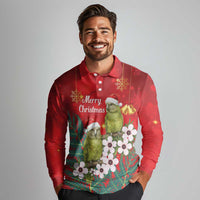 New Zealand Kakapo Christmas Long Sleeve Polo Shirt Owl Parrot Santa Sliver Fern Manuka - Red LT14 - Polynesian Pride