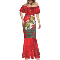 New Zealand Kakapo Christmas Mermaid Dress Owl Parrot Santa Sliver Fern Manuka - Red LT14 - Polynesian Pride