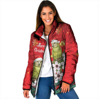 New Zealand Kakapo Christmas Padded Jacket Owl Parrot Santa Sliver Fern Manuka - Red LT14 Women Red - Polynesian Pride