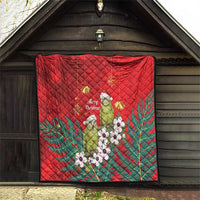New Zealand Kakapo Christmas Quilt Owl Parrot Santa Sliver Fern Manuka - Red LT14 - Polynesian Pride