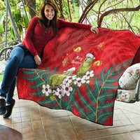 New Zealand Kakapo Christmas Quilt Owl Parrot Santa Sliver Fern Manuka - Red LT14 - Polynesian Pride