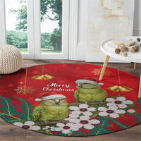 New Zealand Kakapo Christmas Round Carpet Owl Parrot Santa Sliver Fern Manuka - Red LT14 - Polynesian Pride