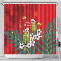 New Zealand Kakapo Christmas Shower Curtain Owl Parrot Santa Sliver Fern Manuka - Red LT14 - Polynesian Pride