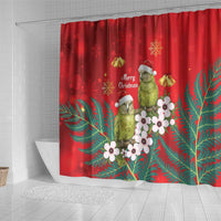 New Zealand Kakapo Christmas Shower Curtain Owl Parrot Santa Sliver Fern Manuka - Red LT14 - Polynesian Pride