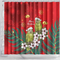 New Zealand Kakapo Christmas Shower Curtain Owl Parrot Santa Sliver Fern Manuka - Red LT14 - Polynesian Pride